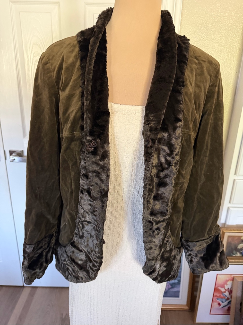 Chocolate brown crush Velvet vintage Trim Jacket - Women's Cozy Layer